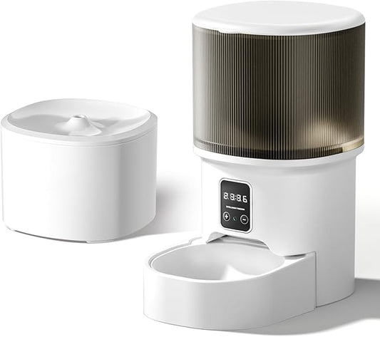 Automatic Cat Feeder & Water Dispenser, 4L Programmable Timed Cat Dry Food Dispenser with Dual Power, 3L Pet Fountain with Filter, 32dB Ultra-Quiet