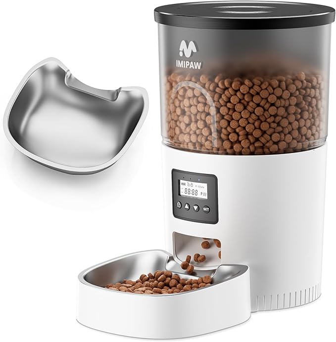 Automatic Cat Feeder, 3L Timed Pet Dry Food Dispenser with Clog-Free Design, Auto Feeder for Cats, 1-6 Meals Per Day, Desiccant Bags, with Stainless Steel