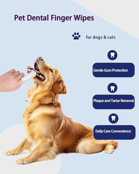 Dog Dental Wipes – Pet Teeth Cleaning Finger Pads for Dogs & Cats, 50 Count – Remove Plaque & Tartar, Freshen Breath, Easy Oral Care, Tea Polyphenol Formula