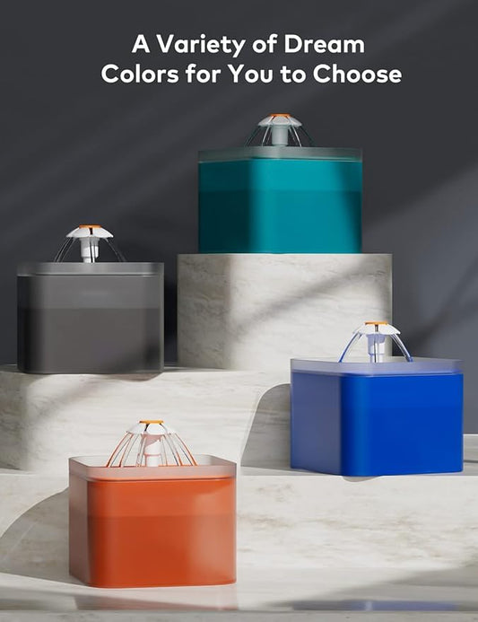 Cat Water Fountain 2 Liter : Cat Fountains for Drinking with Light - Small Pet Water Fountain - Kitty Water Fountain Cute - Cat Fountains for Drinking Easy to Clean - Including 4 Filters + 2 Sponges