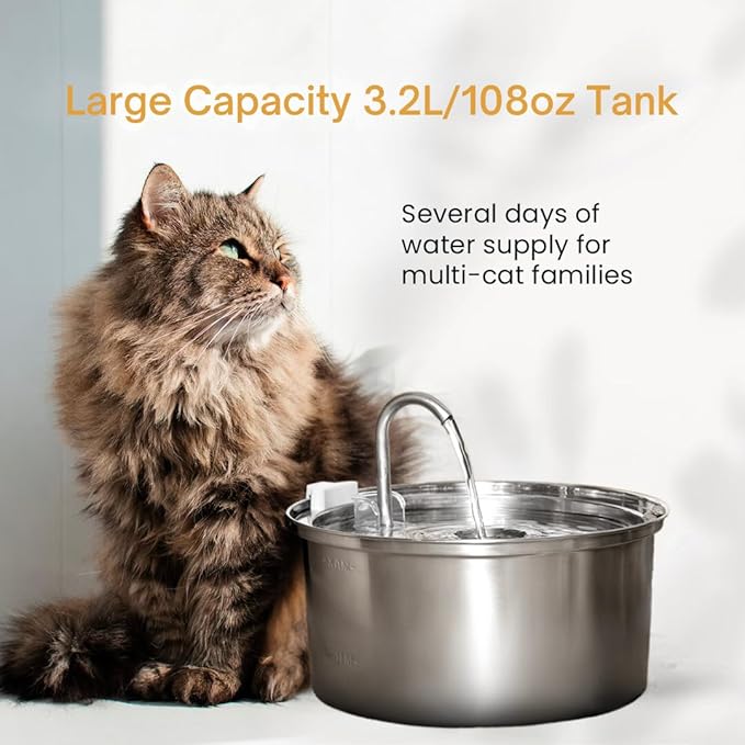 The KittySpout Stainless Steel Wireless Cat Water Fountain, 4L/108oz