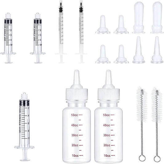 Pet Feeding Bottle Set, Feeding Silicone Nipple with Bottle and Syringes, Reusable Pet Nursing Kits Feeding Tools for Rabbits, Small Animals (17pcs Pet Nursing Kit with Bottles)
