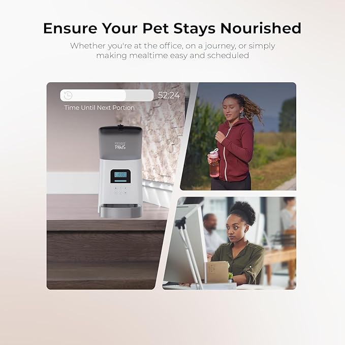 Automatic Cat Feeder, 6L Dry Dog Food Dispenser with LCD Display, Twist-Lock Storage with Freshness Preservation, Anti-Jam Feeding, 10s Voice Meal Call, Upto 15 Daily Meals, Battery Backup White