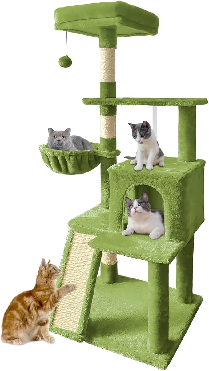 53" Cat Tree Tower for Indoor Cats, Multi-Level Cat Tower Condo with Sisal Scratching Post (Green)