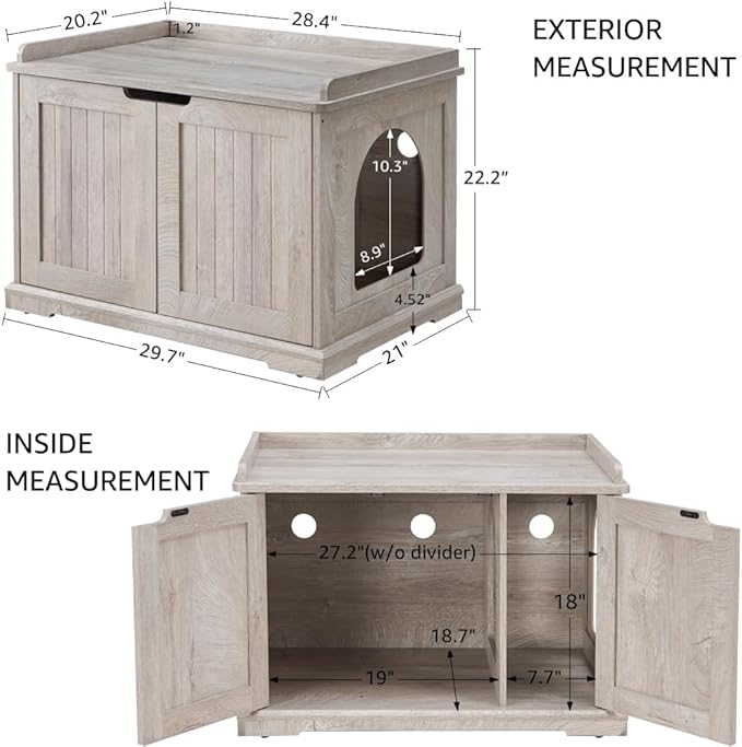 unipaws Cat Litter Box Enclosure Furniture, Hidden Litter Box Cover Washroom, Dog Proof Cabinet for Large Cat, Hideaway House, Weathered Grey