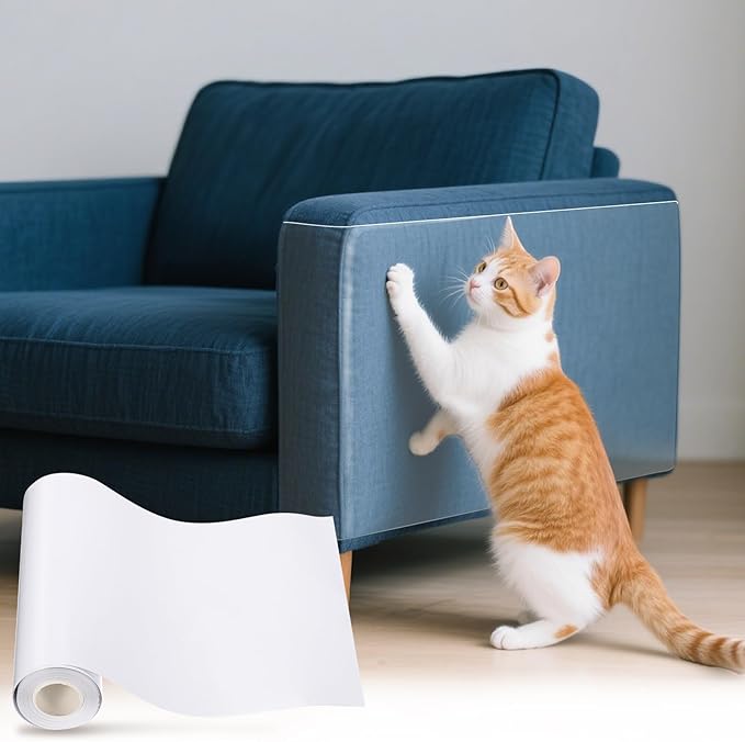 uxcell Anti Scratch Furniture Protector, 2 Rolls 197" x 8" Single-Sided Sticky Couch Protector from Cat Claws, Clear Protectors from Cats Scratching for Sofa Corners, Walls, Doors