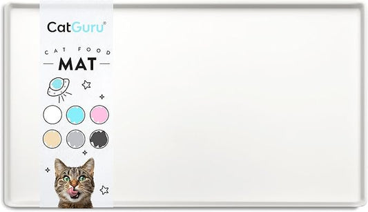 CatGuru Cat Food Mat, Small & Large Pet Feeding Mat, 100% Waterproof Cat Placemat for Food and Water, Silicone Mats for Cats Bowls, Non-Slip Mat for Pet Bowl or Fountain (Small, Marshmallow)