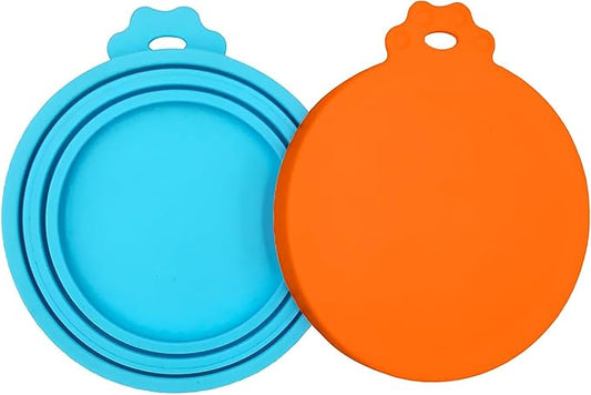 2 Pack Pet Food Can Covers, Silicone Universal Can Lids for Dog & Cat Food, BPA Free, One Fit Most Standard Size Can Lids Top Orange/Blue