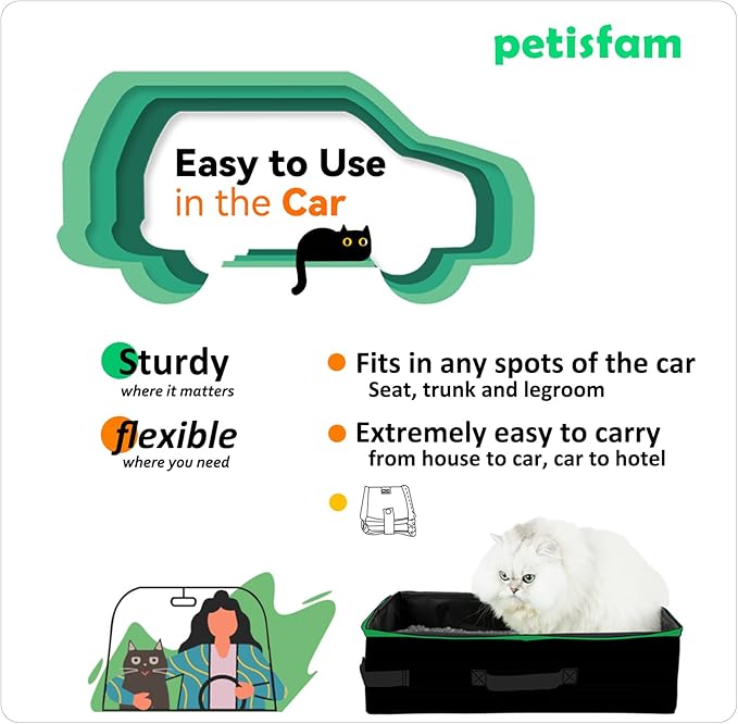 petisfam Portable Travel Litter Box for Cats with Lid to Contain Litter and Odor. Easy to Carry, Clean and Store. Easy for Car Travel, Hotle Stays, Flying with Cats