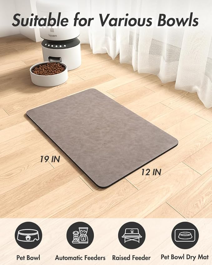 MontVoo-Absorbent Pet Feeding Mat-No Stains Pet Mat for Food and Water Bowl-Quick Dry Cat & Dog Food Mat Water Dispenser Mat-Pet Supplies Mat-Dog Water Bowl Mat for Messy Drinker Brown