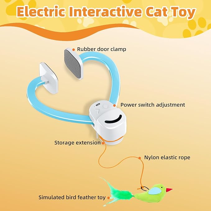 Interactive Cat Toys for Indoor Cats Automatic Electric Flying Bird Feather Wand Toy - Best Kitten & Adult Cat Enrichment Stimulation Toy Hanging Electric Kitty Toys for Bored Cats（Blue White）