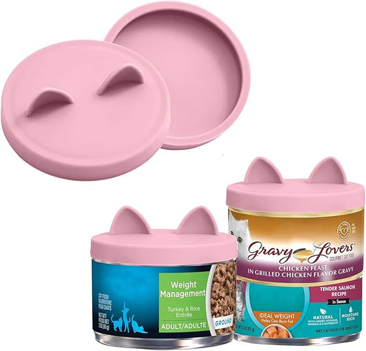 OHMO 2 Pack Cat Food Can Lids, Small Size (3 oz) Silicone Pet Food Can Lids Covers for 3 oz Cat Food Cans, Pink