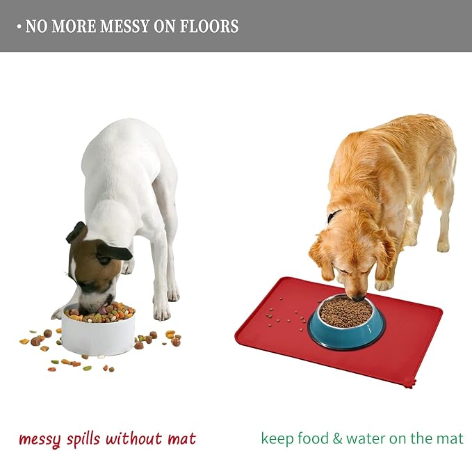 Waterproof Pet Feeding Mat with High Raised Edges, Heavier and Thicker Placemats for Cat Dog Water Bowl with BPA Free, Dogs Cats Food Mats for Messy Drinkers to Prevent Spill and Protect Floors
