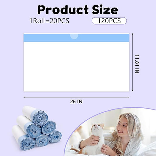 120 Count 26" x 11.8" Cat Litter Box Liners for Fsitego and Fumoi Self Cleaning Litter Box, Extra Thick Heavy Duty Cat Litter Bags Replacement, 3-4 Gallons of Capacity