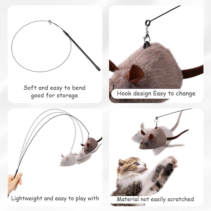 PAZ'S GIFT Cat Wand Toys, 2Piece Catnip Wiggle Sounding Toys, Soft and Durable, Interactive cat Kick Toy for Indoor Play Cats and mice