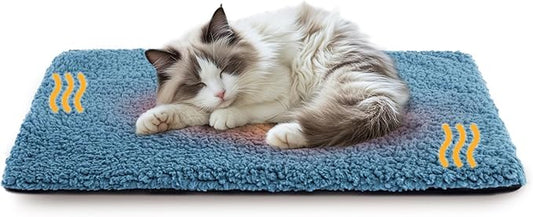 Cat Beds for Indoor Cats Self Heating Kitten Pad for Outdoor Cat House, Self Warming Pet Mat for Small Dog Crate Pad with Removable Washable Cover, Blue 30 Inches