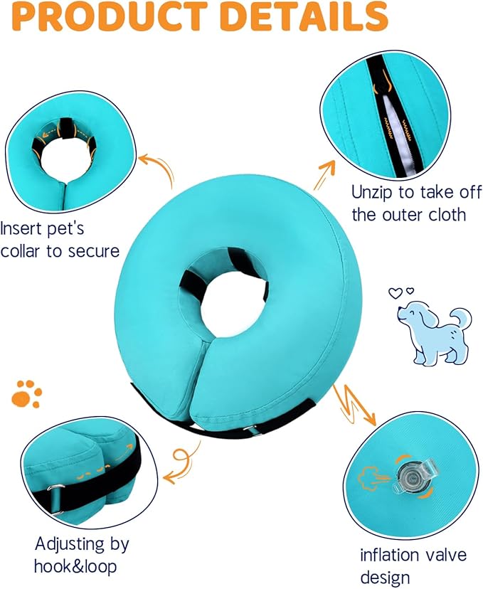 Supet Inflatable Dog Cone Collar for Small Dogs Puppies Cats, Soft Dog Cone Alternative After Surgery for Puppies Cats to Stop Licking