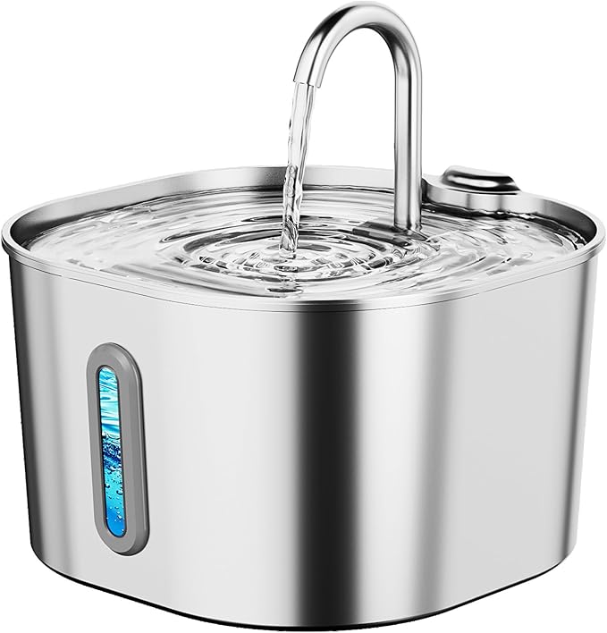 Cat Water Fountain Stainless Steel: 2.2L Pet Fountains for Cats Indoor Automatic Cat Fountain for Drinking Small Animal Water Bowl Dispenser Quiet Kitty Watering Supplies -for Small/Medium Cats & Dogs