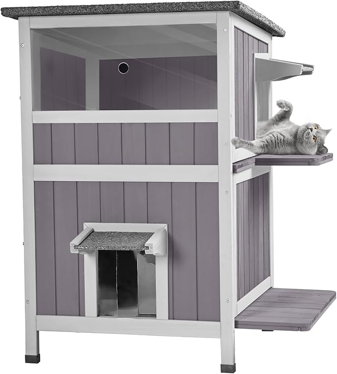 Feral Cat House Outdoor Waterproof Kitty Shelter for Winter,Cat Cage Perfect for Outdoor and Inddor Use,2-Story