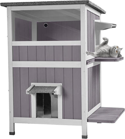 Feral Cat House Outdoor Waterproof Kitty Shelter for Winter,Cat Cage Perfect for Outdoor and Inddor Use,2-Story