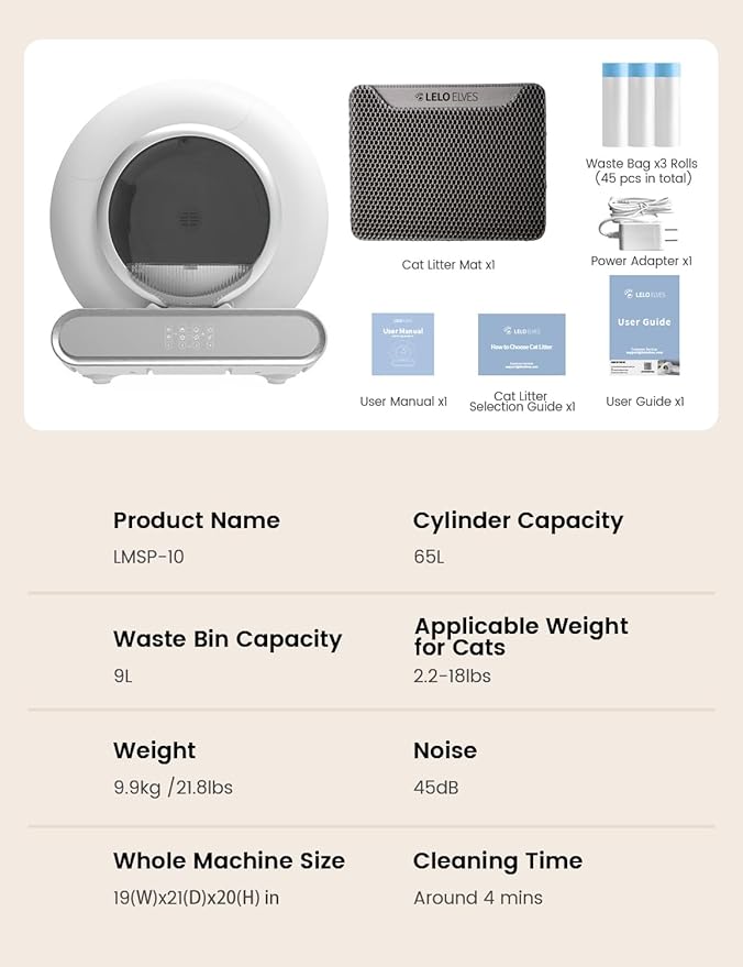 Self Cleaning Cat Litter Box, Ultra-Safe Protection Automatic Cat Litter Box, APP Control/Lower Entry/Large Capacity with 3 Rolls Liners & Mat LELOPETS