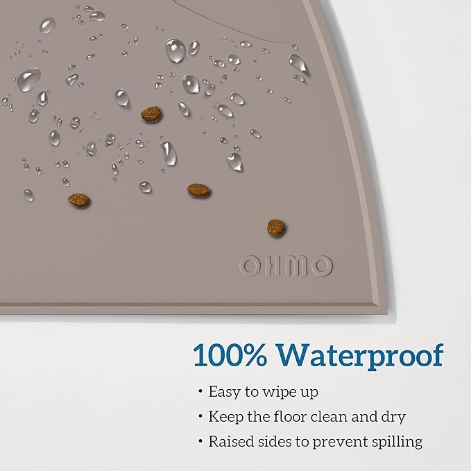 OHMO - Cat Food Mat, Silicone Pet Feeding Mat for Floor Non-Skid Waterproof Dog Water Bowl Tray, Easy to Clean Pet Placemat
