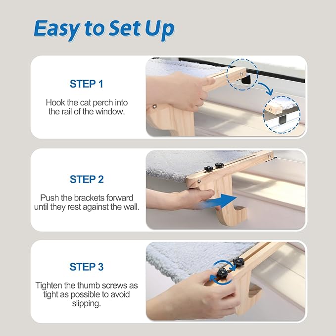 Easy Seat Cat Perch for Window Sill - Hammock Design w/Premium Wood & Robust Metal Frame - Cat Window Seat for Large Cats and Kittens (Dark Stained Wood w/Gray Bed, Large (26''W x 14''D))