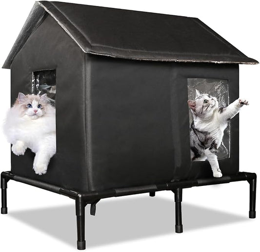 Outdoor Cat House Weatherproof, Extra Large Elevated Feral Cat House for Outside/Indoor, Insulated Stray Cat Shelter with Zipper, Waterproof Cat Tent