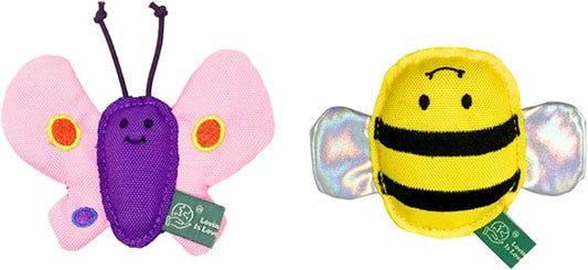 Pet Butterfly & Honey Bee Cat Toy Set – 2-Pack Interactive Plush Toys for Cats | Eco-Friendly REPT Material | Catnip-Infused, Durable, Safe, and Fun