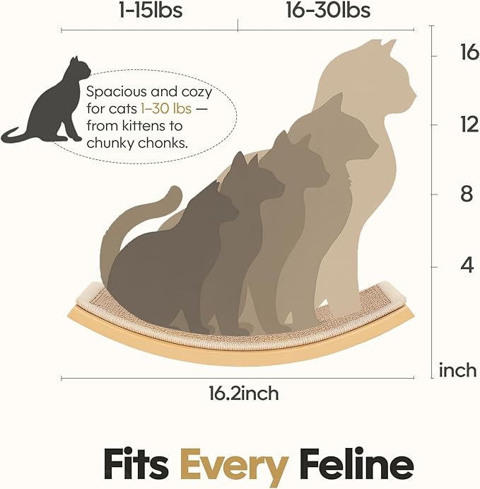 Wall Mounted Cat Shelves Set for Large Cats, 4 Piece Wood Cats Wall Furniture with Sisal-Padded Bed, Flat Perch and 2 Climbing 4-Steps Stairs