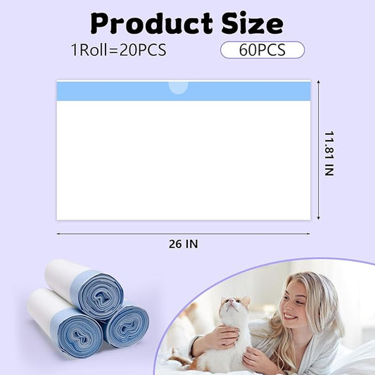 60 Count 26" x 11.8" Cat Litter Box Liners for Fsitego and Fumoi Self Cleaning Litter Box, Extra Thick Heavy Duty Cat Litter Bags Replacement