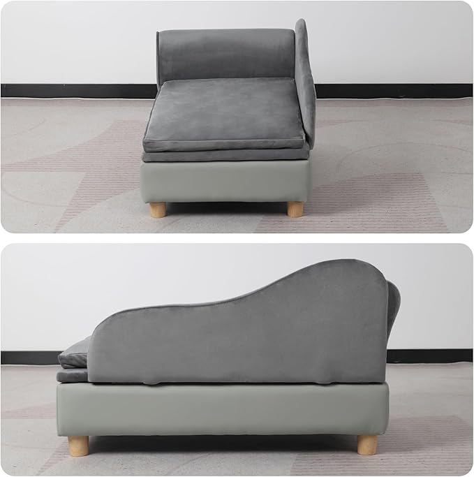 Pet Bed Sofa, Puppy Bed with Storage, Small Dog Couch with Removable & Washable Cushion, Comfy Pet Couch Bed for Cats & Puppy (Gray)