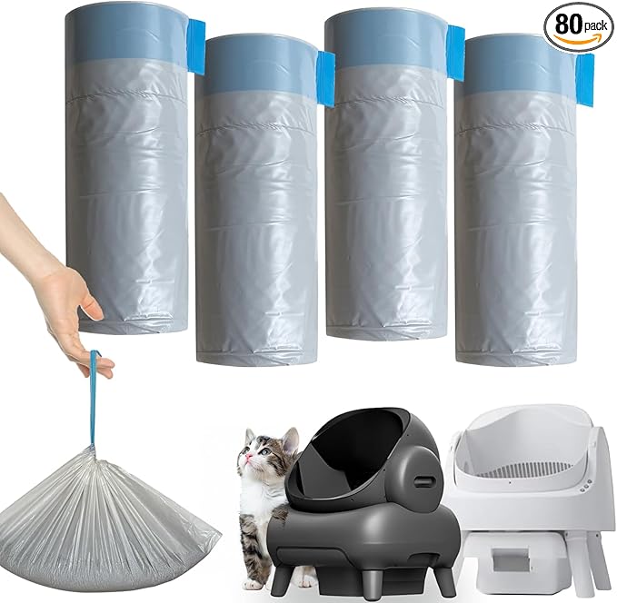 80 Count Litter Bags Compatible with NeakasaM1 and Pet Pivot Autoscooper 11 Open-Top Self-Cleaning Cat Litter Box, 4 Rolls Cat Litter Waste Receptacles Bags (80 Count)