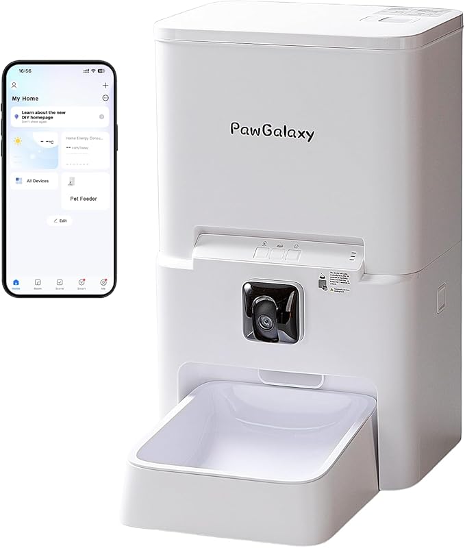 Automatic Pet Feeder, White 6L Cat Food Dispenser, Supports 5G & 2.4G, with 1080P HD Night Vision 142° Camera, APP Remote Control, Customizable Portion Sizes, Low Food & Motion Alerts