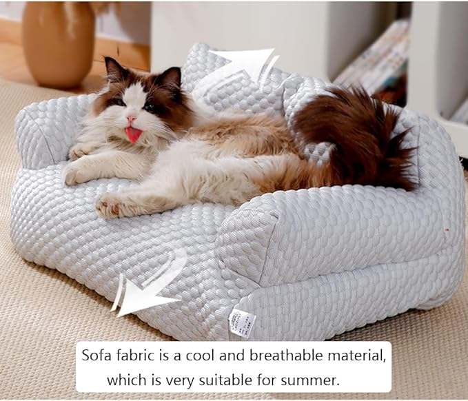 Pets Cute Couch,Cool Fabric Cat Sofa,Cat Beds for Indoor with Armrest,Pet Sofa Multiple (Green, Large)