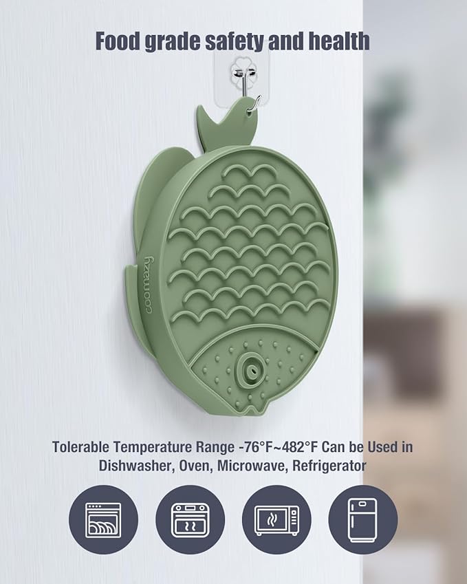 Coomazy 2-in-1 Silicone Slow Feeder Dog Cat Bowls, Lick Mat Interactive Puzzle Toy for Pets Dry/Wet Food Training, Keeps Dogs Cats Busy, Prevents Puppy Kitty Overeating (Avocado, 1.2 Cup)