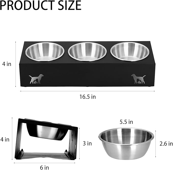 Elevated Cat Food Bowl,15°Tilted Stand Anti Vomiting Raised Cat Dishes for Food and Water,3 Stainless Steel Bowls,Non-Slip No Spill,Cats and Puppy
