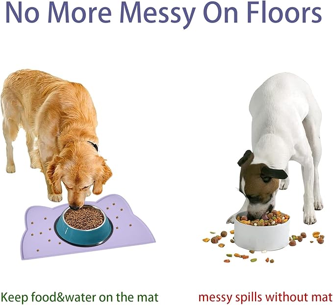 Cat Food Mat, Silicone Pet Feeding Mat for Floor Non-Slip Waterproof Dog Water Bowl Tray Cushion (20" x 12", Periwinkle Blue)