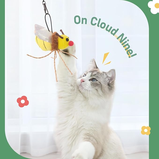 SONGWAY Cat Toy Wand Refill Bugs - 4 Pieces Cat Bug Toys Replacement, Teaser Wand Toy Attachments, Interactive Insect Feather Toys for Cats Kittens