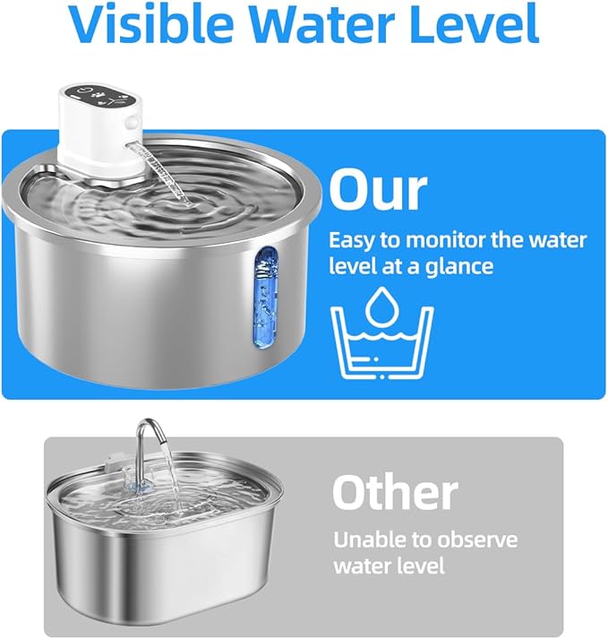 Stainless Steel Wireless Cat Water Fountain 3.2L/108oz Automatic Cat Water Dispenser 4000mAh Battery Operated Large Capacity Pet Water Fountains for Cats Dogs