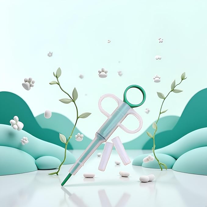 Green Medicine Feeder for Pets, Pill Guns for Dog and Cat, Pet Medical Feeding Dispenser Tool for Small Animal, Cat Tablet Soft Tip Syringe Double Feed Medicine Water Nursing Supplies