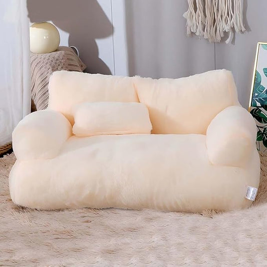 Plush Pet Sofa, Cat Couch Bed for Small Animal Multiple Color Options with Removable and Machine Washable for Indoor (Beige, Large)