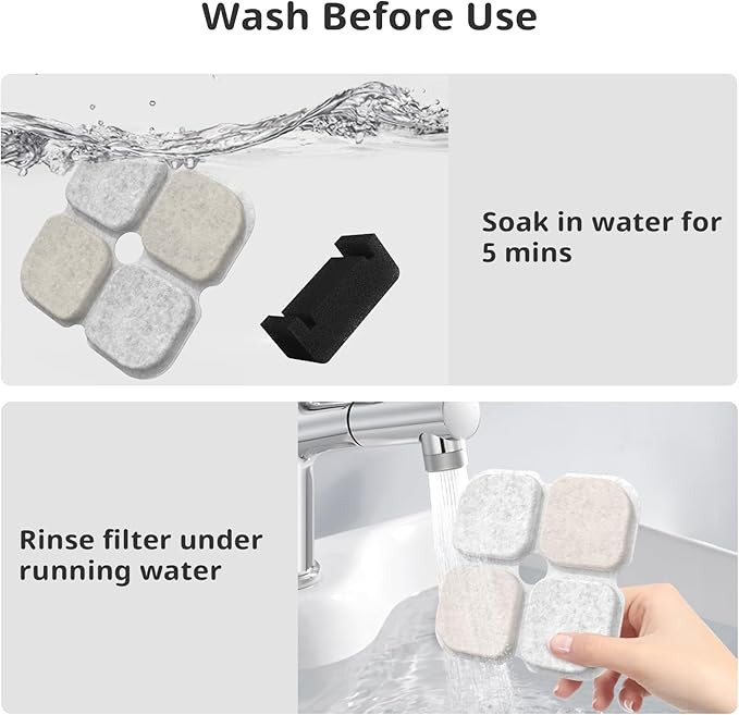 Cat Pet Water Fountain Filters, 12 Pack Replacement Filters Fit for 101oz/3L Crystal Cat Fountain, Triple Filtration System (12 Filters+12 Sponges)