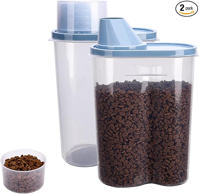 GreenJoy 2 Pack 2lb/2.5L Pet Food Storage Container with Measuring Cup, Can Covers and Bowl for Small Dog, Cat, Waterproof-BPA Free