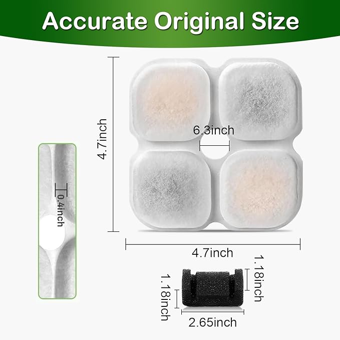 Cat Water Fountain Filter,Compatible 101oz/3L Crystal Stainless Steel Pet Water Fountain,Cat Fountain Replacement Filter 6 Set