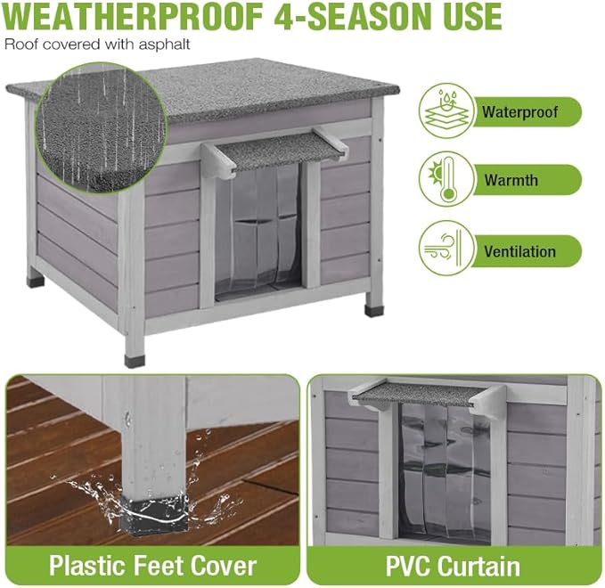 GUTINNEEN Outdoor Cat House Insulated Liner, Weatherproof Feral Cat Shelter for Outside, Wooden Indoor Kitten House, Stray Cat Home for Winter