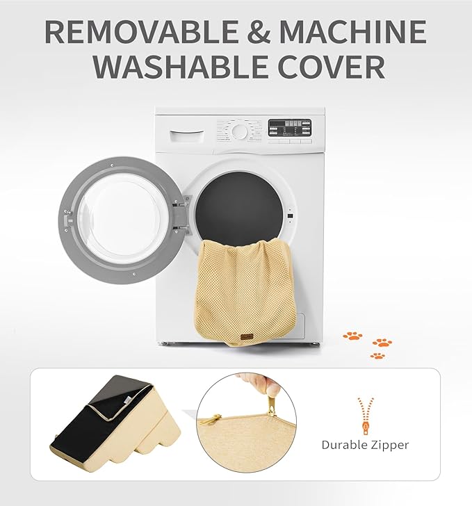 Made4Pets Dog Stairs Ramp for High Bed, 5-Step Pet Stairs for Bed Couch Sofa Climbing, 35D Foam Pet Steps for Small Dogs and Cats, Non-Slip Bottom Dog Steps, Tan