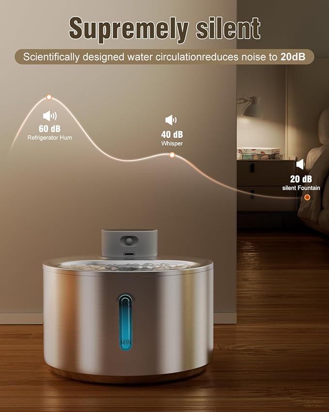 QANYI Wireless Cat Water Fountain Stainless Steel, 140oz/4L Cat Drinking Fountain Large Battery Operated with 3 Filters, Cordless Pet Water Fountain for Cats Dogs Indoor with Motion Sensor