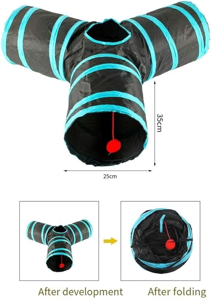 Collapsible Cat Tunnel Threeway Folding Large Cat Tube with Game Ball,Y-Shaped Game Tunnel Toy,Interactive Toy Maze House4-Channel Durable Pet Play Tube for Indoor Cats