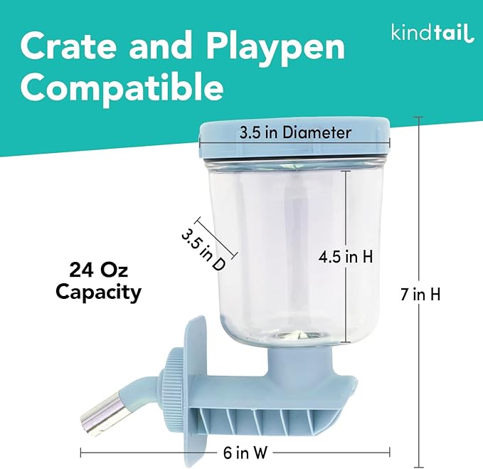 KindTail Pawdle - No-Drip Dog Crate Water Bottle - Top-Fill Pet Water Dispenser - BPA Free with Stainless Steel Nozzle - Easy-to-Use with Most Crates & Playpens - 7 x 6 x 4 in - 16oz Capacity - Pink